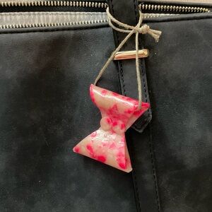 handmade pink coquette bow Christmas ornament or bag charm polymer clay